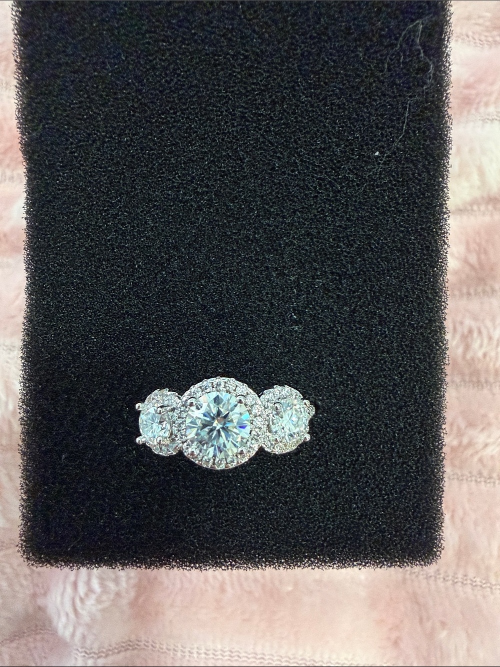 1.8 CT Moissanite Three-Stone Halo Ring - Size 8